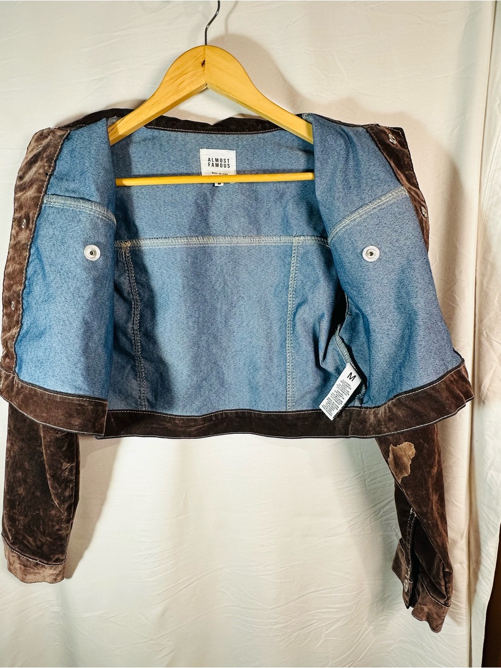 Almost Famous Brown Cropped Velvet Jean Jacket - Picture 10 of 12
